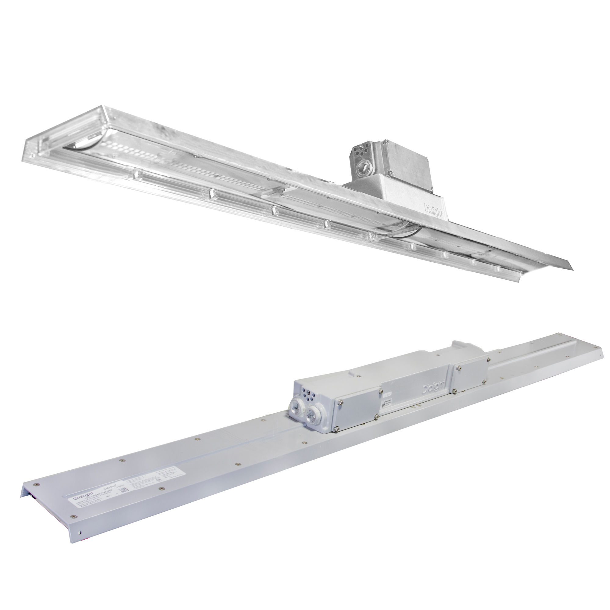Dialight linear light fixtures on white background.