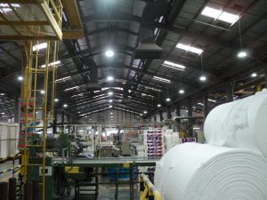Dialight’s DuroSite® LED High Bay fixtures installed in one of Kimberly-Clark’s paper mills