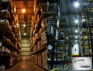 March Foods before and after installing Dialight LED High Bay lights