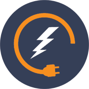 Icon of wire, plug, energy, and lightning bolt to symbolize withstanding power surges.